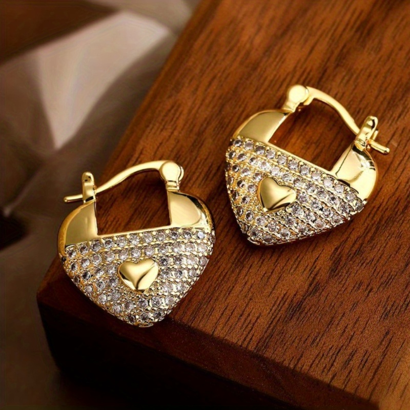 Heart Hoop Earrings with Zirconia Stones, KC Golden Plated